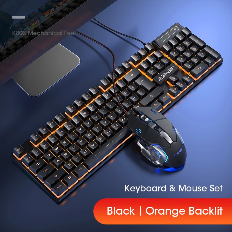 

New Gaming Keyboards and Mouse Wired Mechanical Feeling Keyboard Backlight Combo Mouse Kit PC Gamer for Computer Keycap Set