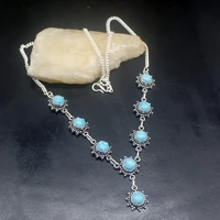 gemstonefactory jewelry big promotion unique 925 silver vintage charm blue jasper fashion women chain necklace 48cm 202101449