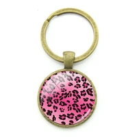 tafree pink leopard print patterns bronze keyring with round 25mm glass beads womens key holders classic jewelry