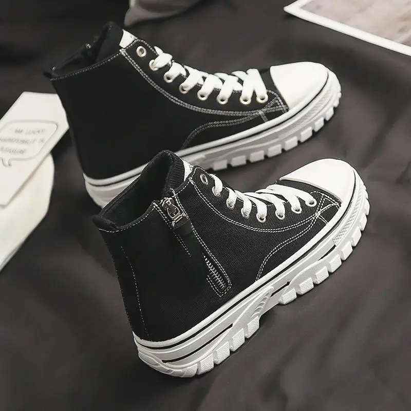 2022 Autumn New Style Women Casual Shoes Platform Sneakers PU Leather Shoes Woman High Top White Shoes Tenis Feminino  A1-204