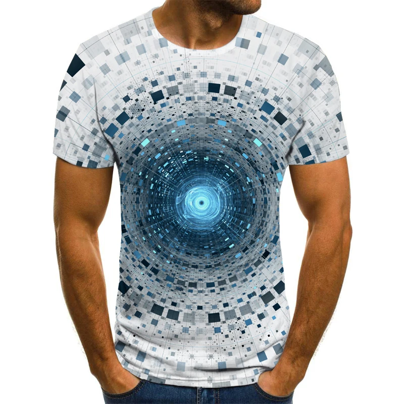 

2021 new shiny colorful irregular 3D printing pattern casual street punk style summer fashion round neck short sleeve
