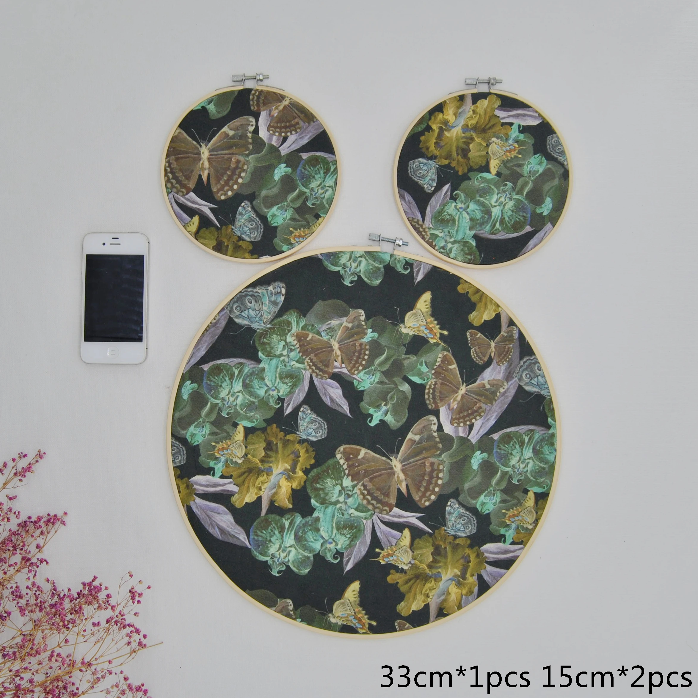 

(3 шт./компл.) Оригинальный дизайн Натуральные Бамбуковые круглый тканевой стены украшения детской комнаты Декор Бабочка Олень Велет печати ...