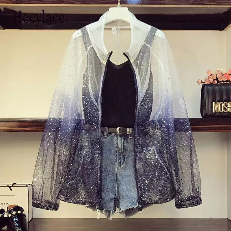 Женский комплект из 3 предметов Солнцезащитная рубашка с градиентной сеткой и