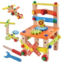 wooden assembling chair montessori toys baby educational wooden blocks toy preschool children variety nut combination chair tool