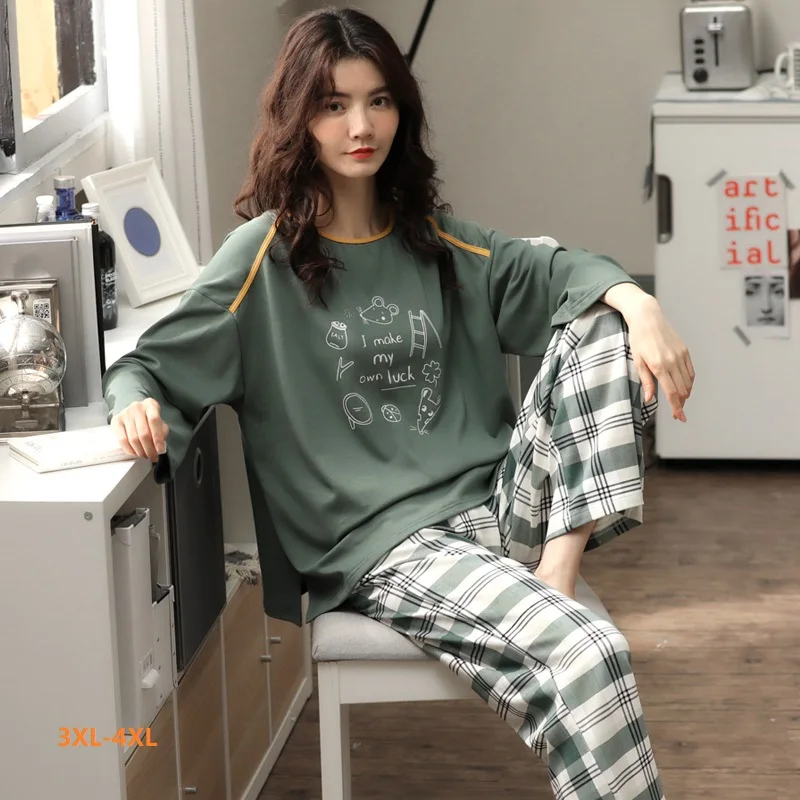 

M to XXXL 4XL Big Size Women Home Wear Lounge Clothes Pajamas Sets Cotton Sleepwear Girls Homewear Housewear