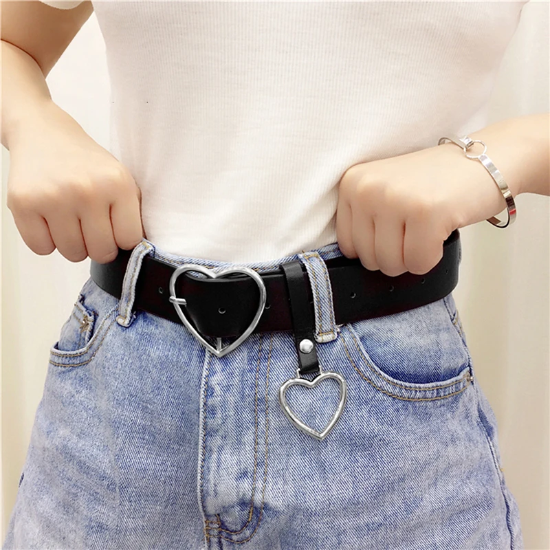 

PKWYKLRE New sweetheart buckle with adjustable ladies luxury brand cute Heart-shaped thin belt high quality punk fashion belts