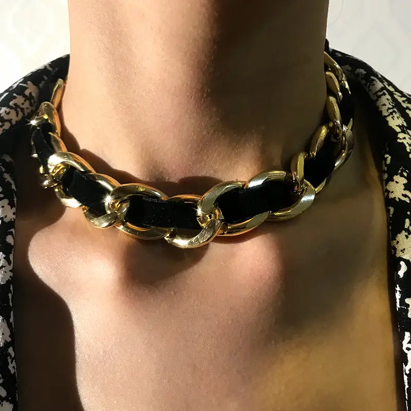 Винтажное золотое ожерелье-чокер на цепочке с плоской подошвой массивное