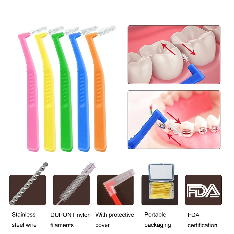 

20 Pieces Dental Floss Cleaners Orthodontic Wire Brush Toothbrush Oral Toothpick 0.6mm-1.2mm L Shaped Interdental Brush