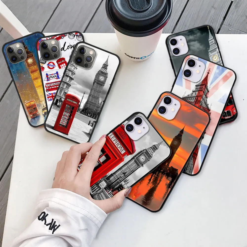 

Flag UK London Big Ben Case for Apple iPhone 11 12 Pro Max 8 7 XR X XS 6 6S Plus Black Soft TPU Phone Coque 5S 5 SE 2020 Funda