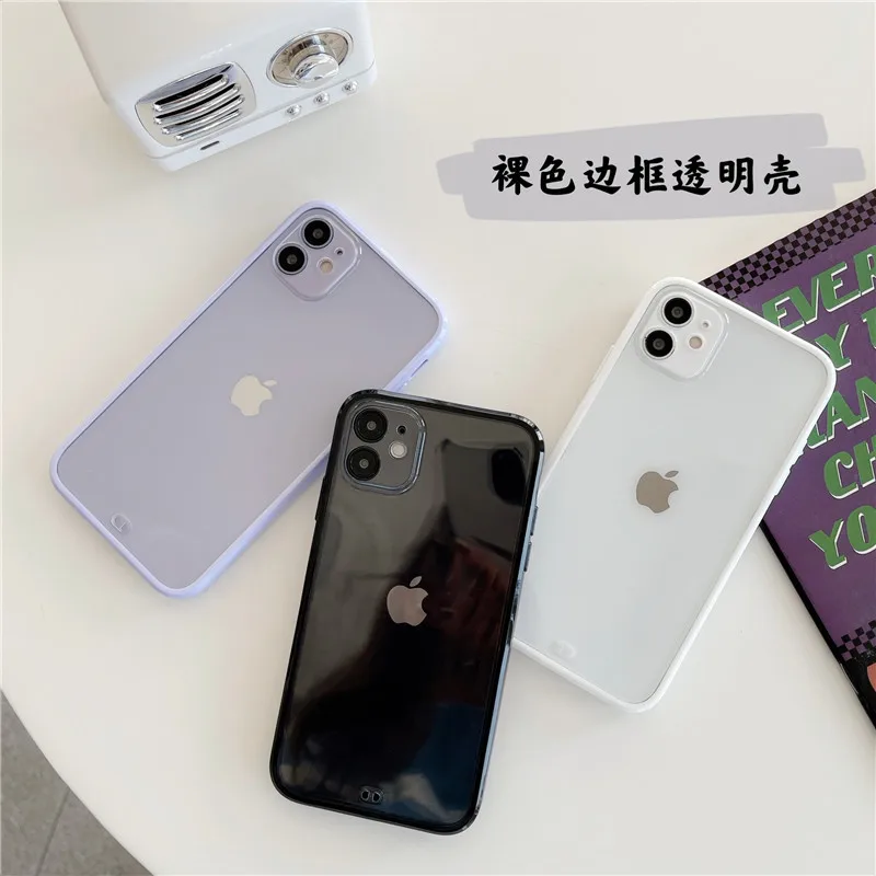 

Shockproof Colorful Bumper Clear Phone Case For iPhone12 11 Pro XR X XS Max 8 7 Plus SE 2020 Transparent Soft Acrylic Cover