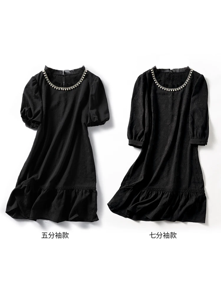 

Hubble-bubble sleeve dress 2021 The new In the summer Big yards Women's clothing The skirt thin black