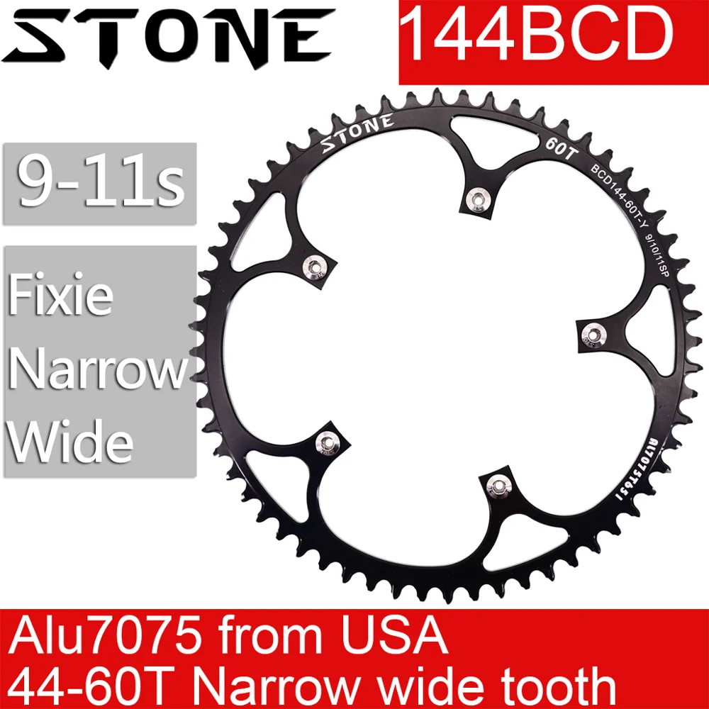 

Stone 144BCD Chainring Fixed Gear Track Bike fixie narrow and wide 44/46/48/50/52/54/56/58/60T Bike Round Tooth Plate 144 bcd