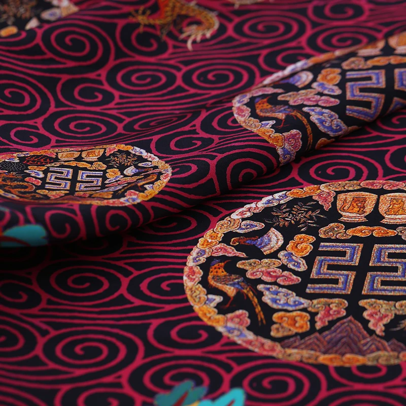 

1 метр китайская шелковая ткань старого дизайна с принтом тутового шелкопряда крепдешиновая ткань для рубашек и платьев