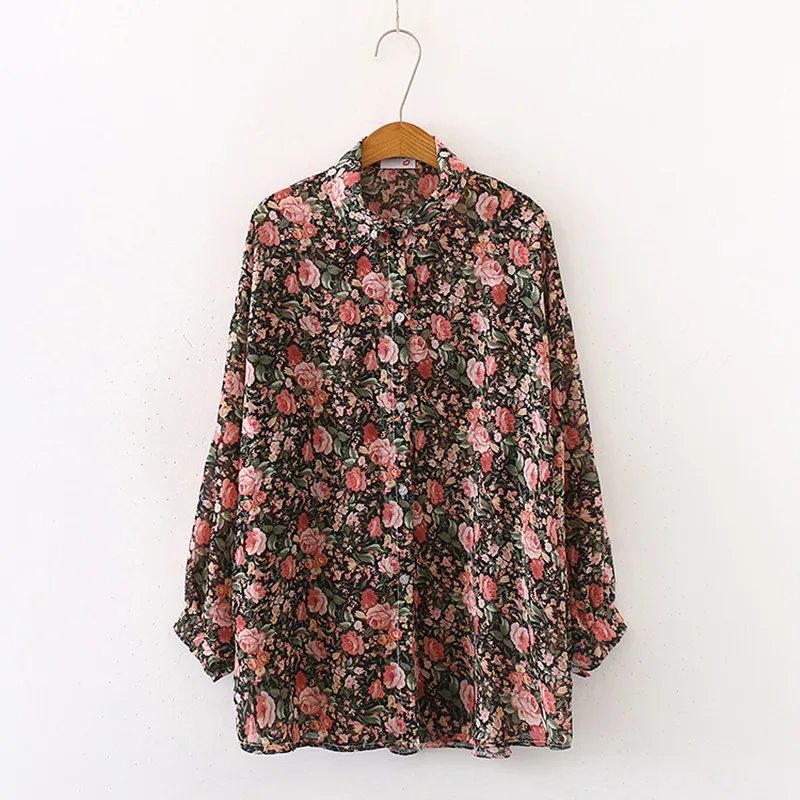 

Women's Shirt Temperament Floral Printing Loose Casual Long-Sleeved Blouses Ladies Casual Turn-Down Collar Wild Shirt New