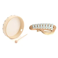 hand knock xylophone glockenspiel with wooden sheepskin tambourine drum with drumstick percussion