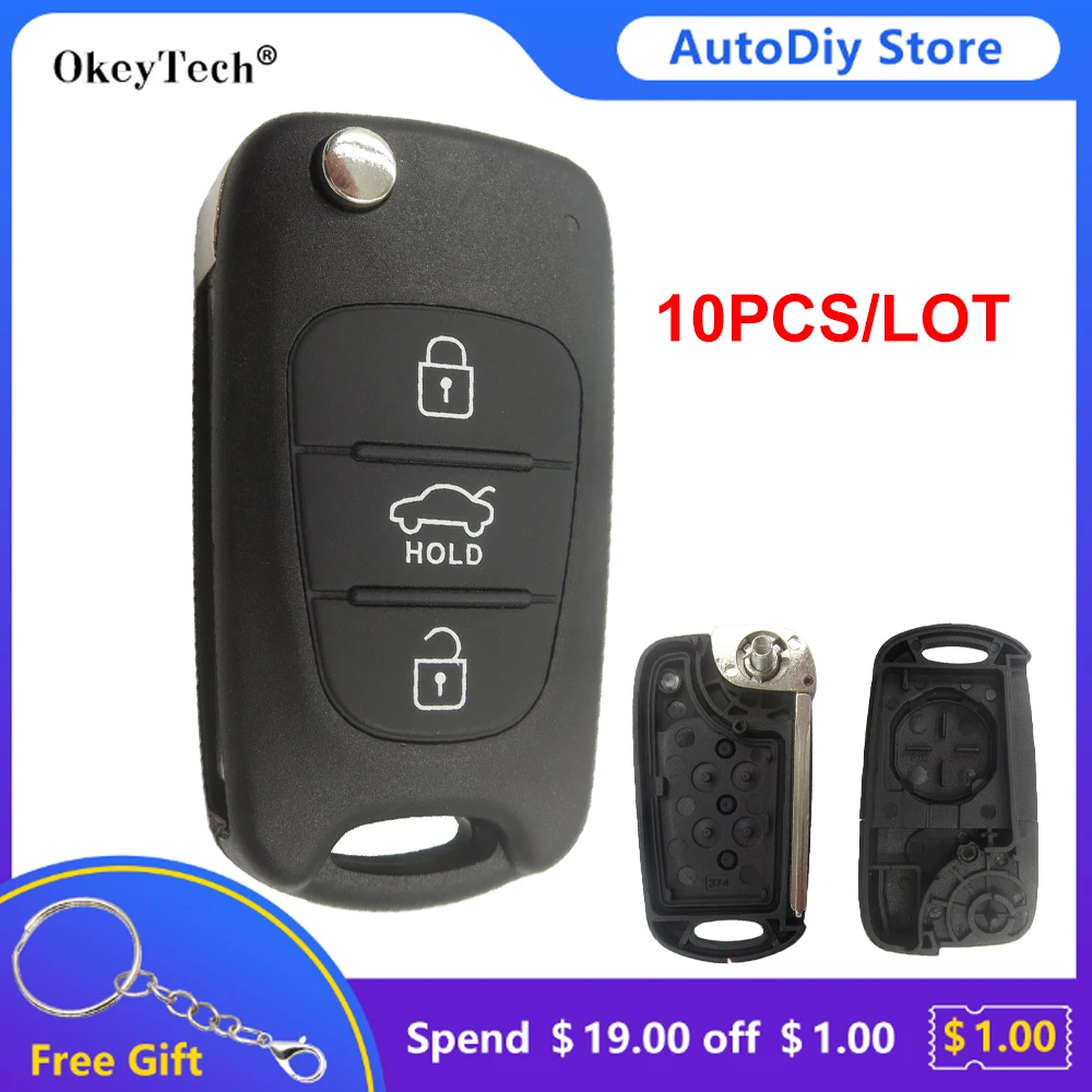 

Okeytech 10pcs 3 Buttons Filp Remote Key Shell Case Fob For Kia K2 K5 For Hyundai I30 IX35 I20 With Hold Buttons Pad TOY40 Blade