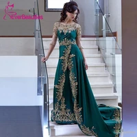 hunter green dubai evening dresses 2020 gold lace applique chiffon saudi arabic muslim party gowns