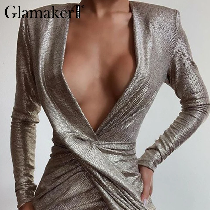 Glamaker трикотажное сексуальное платье с глубоким v образным вырезом женское узлом