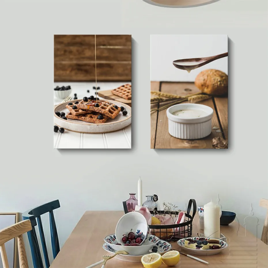 Современные Фото Еда напиток вафельный Кофе черники печать плакатов Wall Art Холст