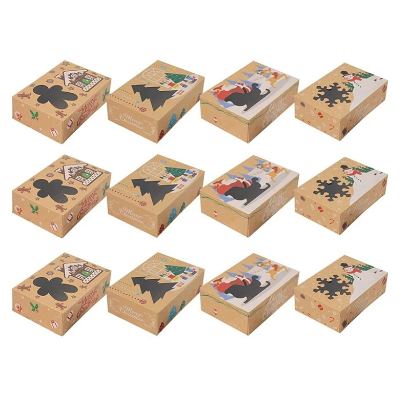 

12Pcs Christmas Cookie Boxes with Window Holiday Bakery Treat Boxes Gift Boxes for Pastry, Candy, Party Favors
