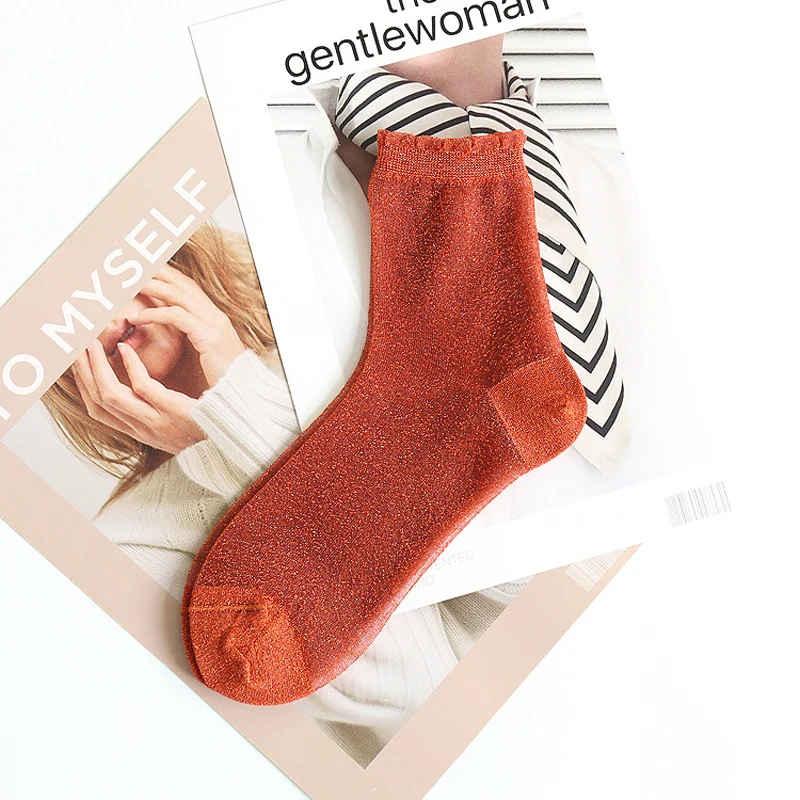 Тонкие кружевные дышащие женские носки блестящие модные для девочек на лодыжках