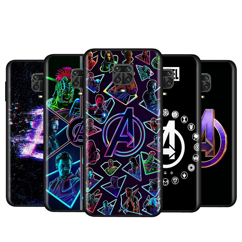 

For Xiaomi Redmi Note 4 4X 5A 5 6 7 8T 8 9T 9S 9 10 10S Prime Pro Max Marvel Avengers A Logo Black SIlicone Phone Case