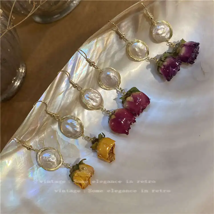 

French Baroque Freshwater Pearl Earrings for Women Flower Elegant Design Earings Brincos Party Jewelry