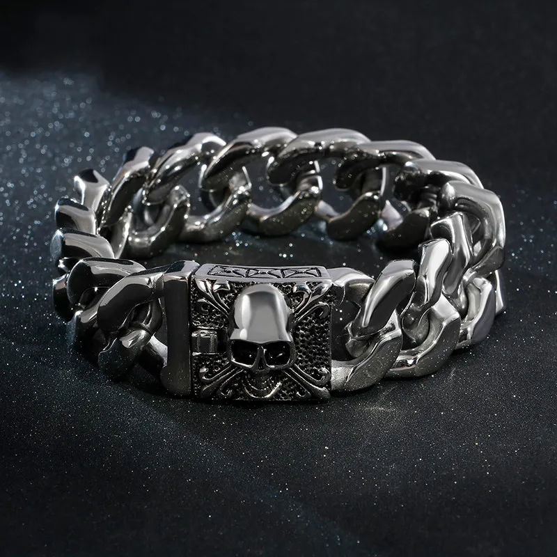 Большой тяжелый мужской ручной браслет Панк Скелет цепь мода твердый 316L из