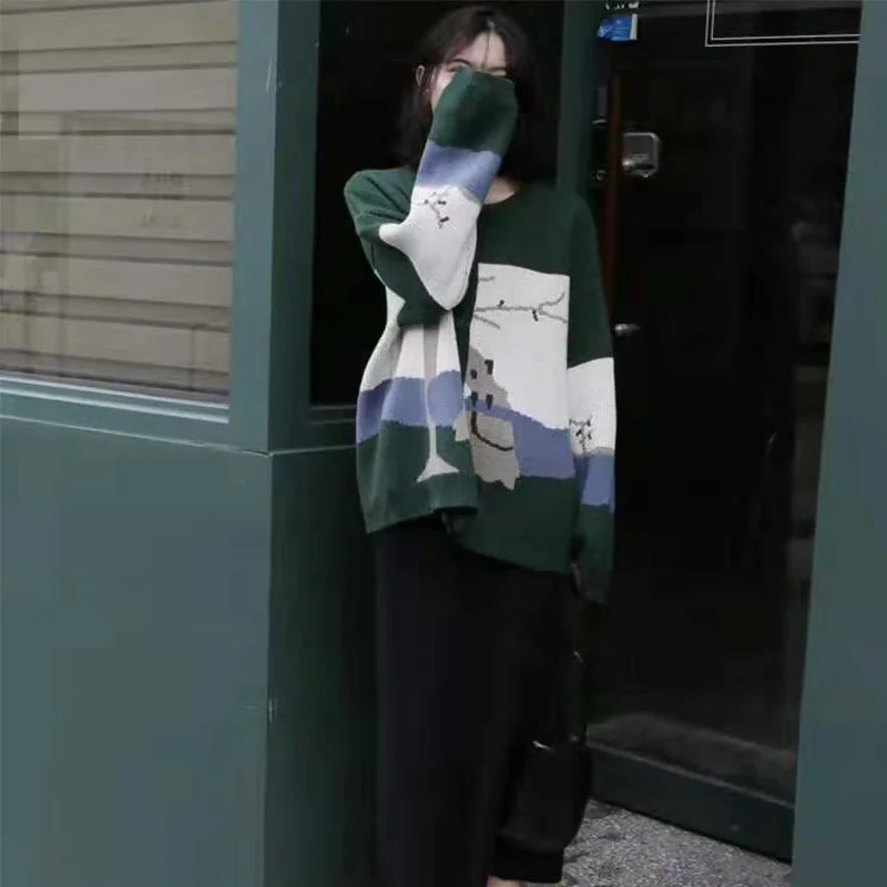 

2021 Autumn Winter Korean Version Student Lazy Style Sweaters Women's Pullover Sweater Loose Top Coat