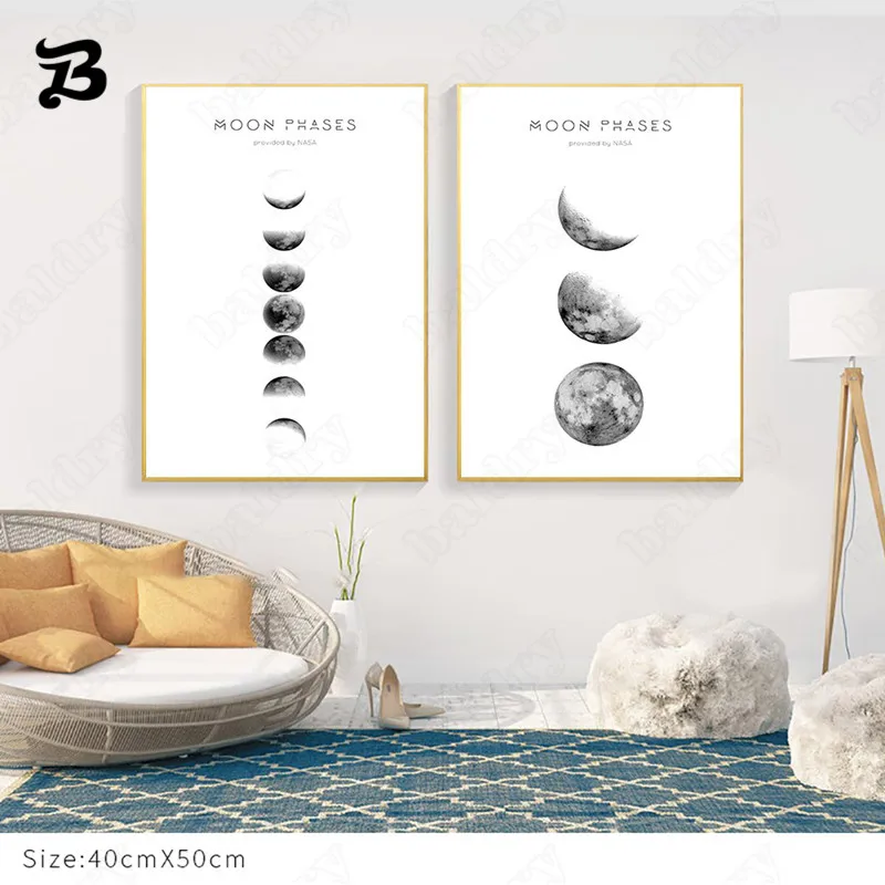 Картина на холсте Супер Луна черно-белые тонущие постеры и принты скандинавские
