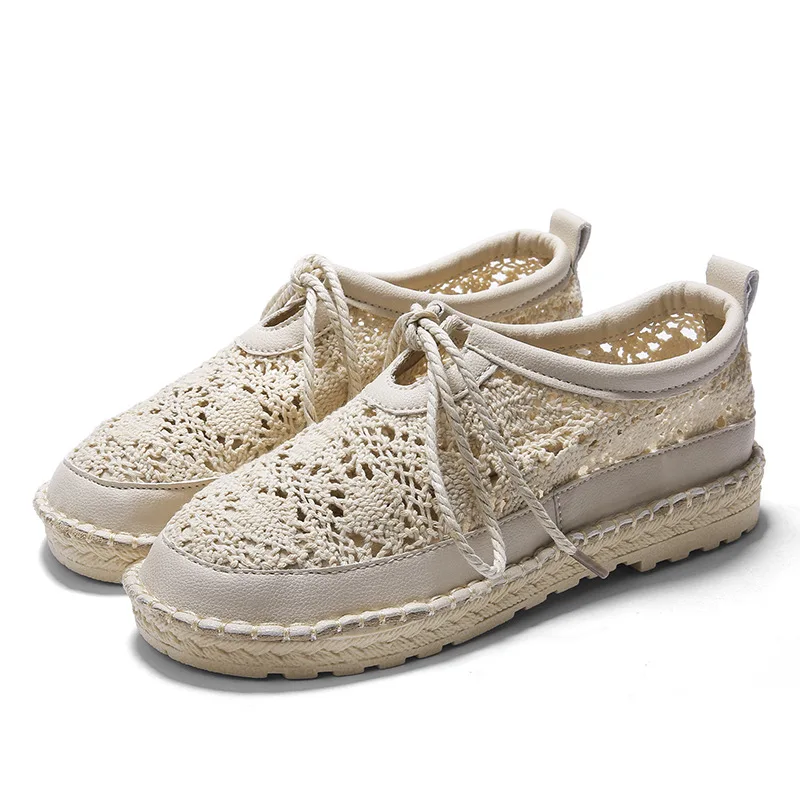 

Женские сетчатые босоножки, белые плетеные сандалии на плоской подошве, со шнуровкой, балетки, лето 2021