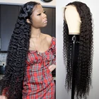 30, 32 дюйма, кудрявые человеческие волосы, глубокая волна, фронтальные парики для черных женщин, бразильские 13x4 HD, влажные и волнистые, волнистые, кружевные передние парики