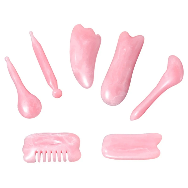 

E7CF 7pcs/set Natural Resin Massage Scraping For Face Neck Beeswax Guasha Scraper Massager Scrape Therapy Acupoint Acupressur