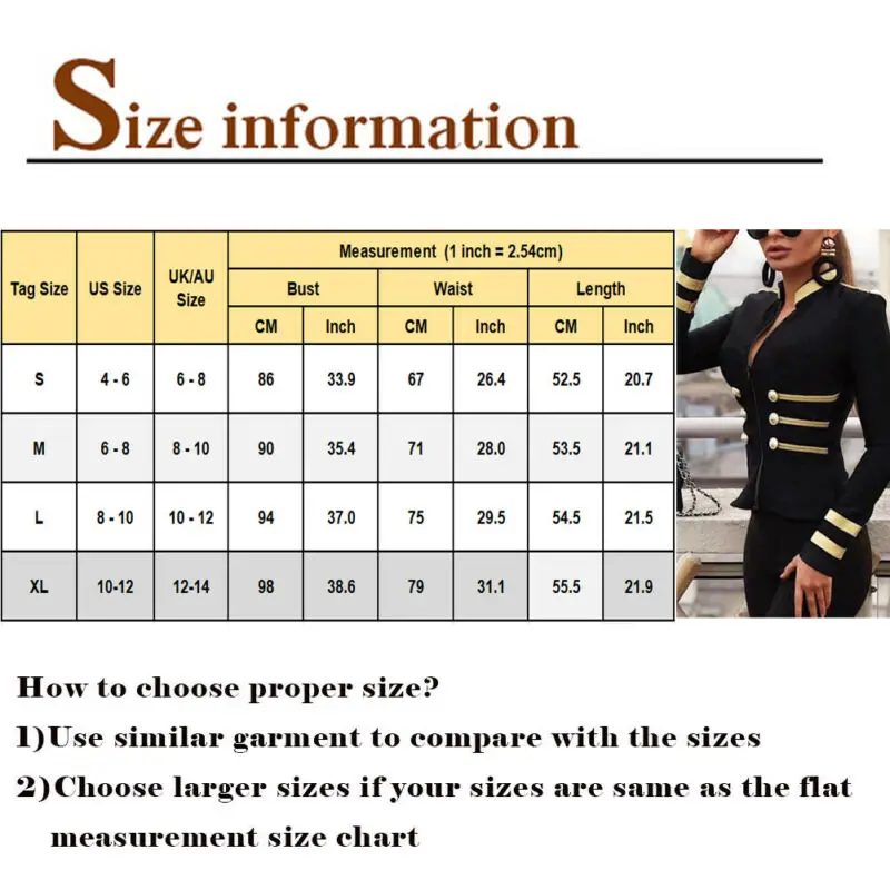 

Goocheer Women New Fashion Buttoned Slim Short Biker Motorcycle Soft Sexy Zipper Jacket Coat Military Style Gold Outwear