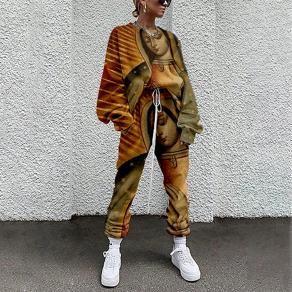 

Ladies new fashion two-piece suit Our Lady of Guadalupe print casual sports suit ladies suit autumn female sportswear 6XL