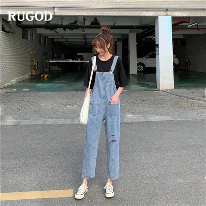 RUGOD 2019 Новый женский синий джинсовый комбинезон Свободный Повседневный мягкий