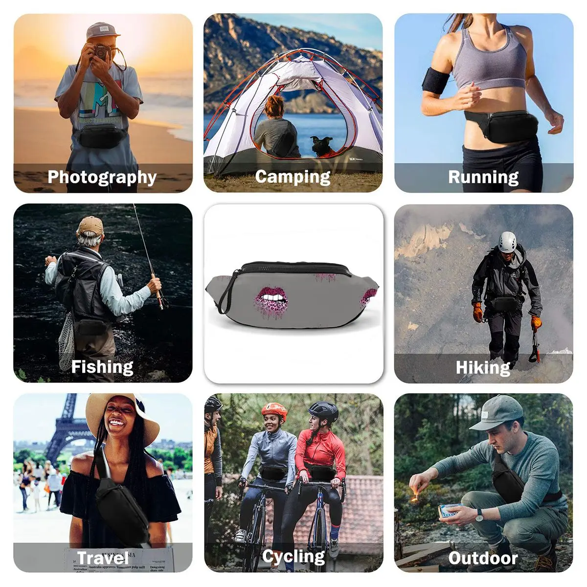 

Lip Waist Bag Travel Fisherman Waist Pack Polyester Funny Bag