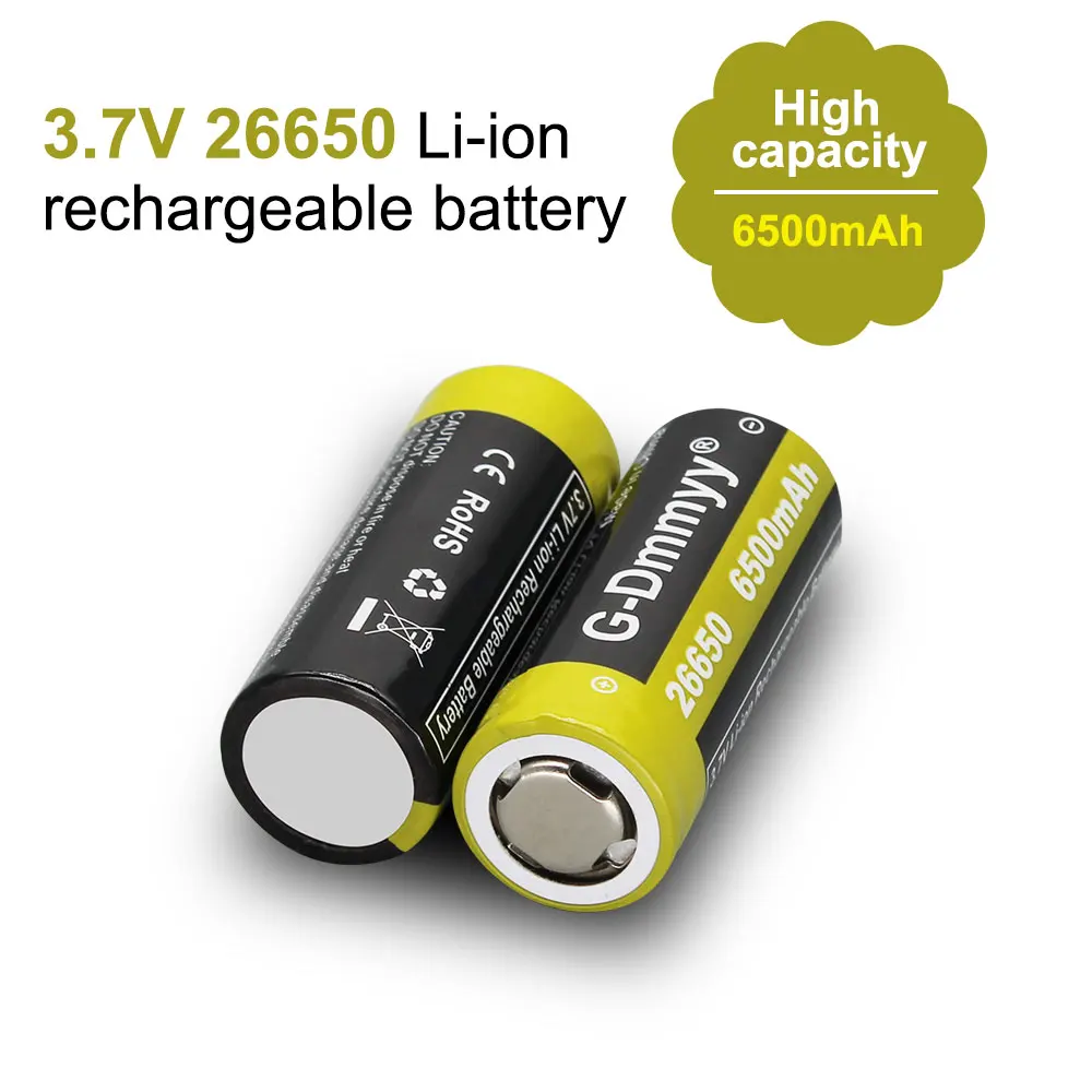 Новый 6500mAh 26650 Li-ion 3 7 V перезаряжаемый аккумулятор для фонарика батареи питания