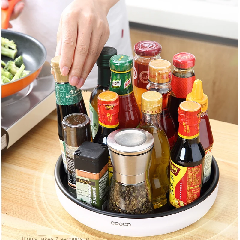 

360° Rotation Non-Skid Spice Rack Pantry Cabinet Turntable with Wide Base Storage Bin Rotating Organizer for Kitchen Seasoning