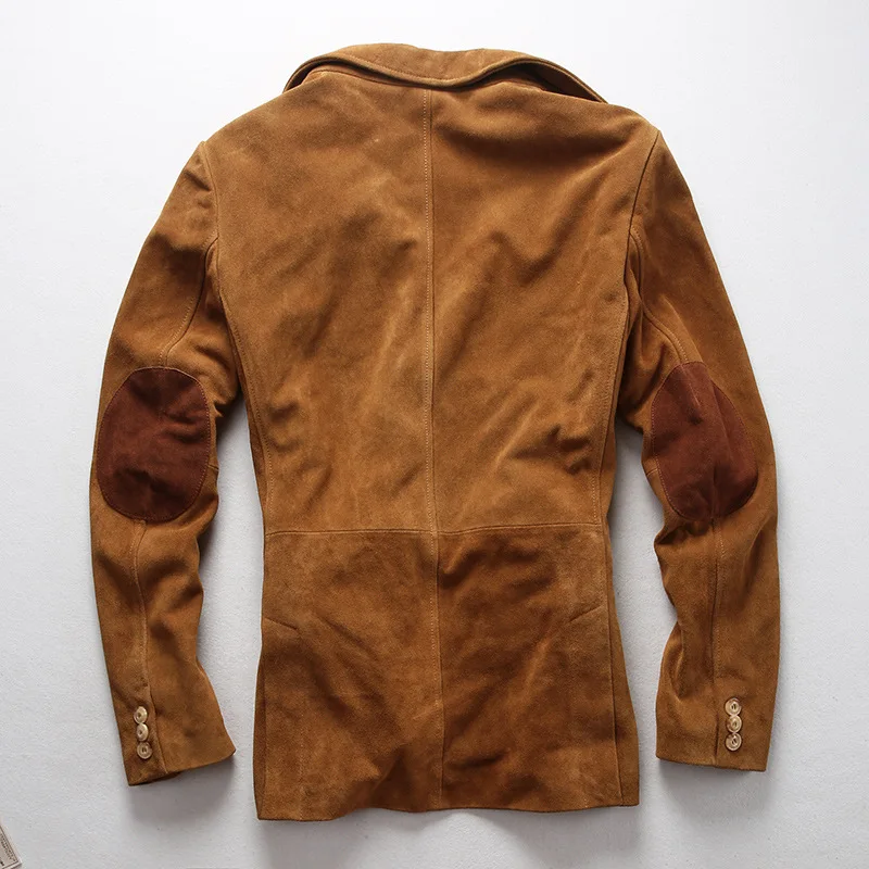 

Casual Cow Business Suede Jacket Men England Style College Single Breasted Slim Blazer Brand Spring Autumn Outerwear Plus Size