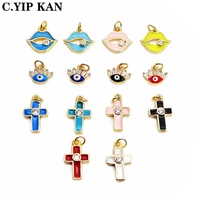 the cross little pendant magic eye charms drops oil micro zircon gold plated pendant diy bracelet necklace anklet accessories