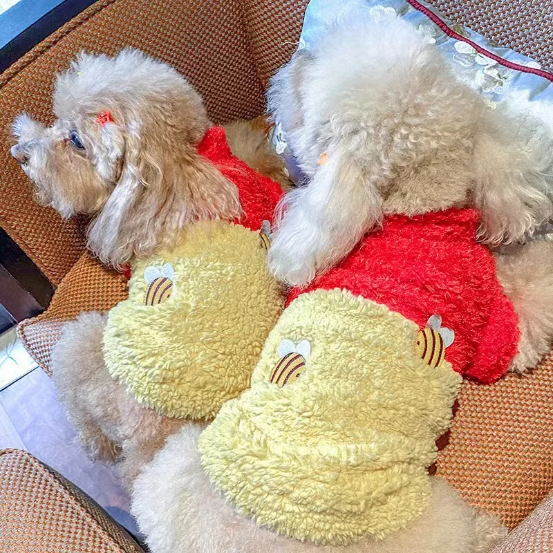 Зимняя одежда для собак, теплая удобная искусственная подходящая цветная пушистая рубашка с круглым вырезом, куртка с вышивкой