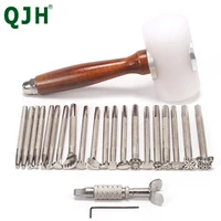 diy leather embossing tool different shape stamps carving wooden hammer adjustable swivel knife leather craft stamp tool kits