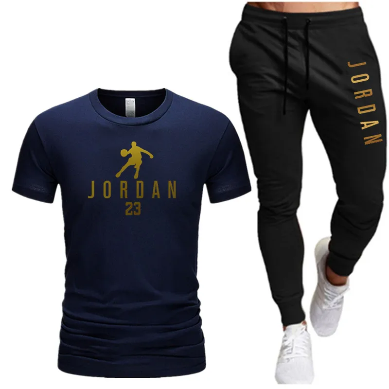 

Hot Men's Sets T Shirts + Pants Two Pieces Sets Casual Tracksuit Basketball New Fashion 23 Print Suits Sportwear Fitness Shirts