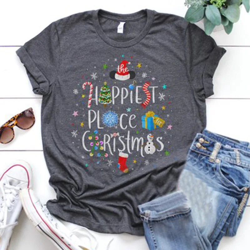 Модная футболка благородная рубашка самое счастливое место на Рождество женские