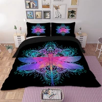 dragonfly mandala bedding set queen insect print duvet cover purple pink bed clothes drop ship