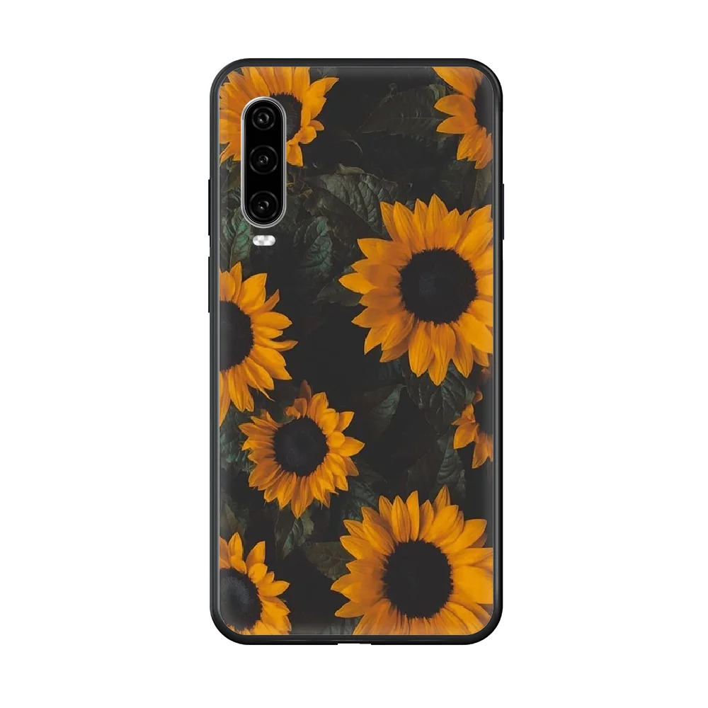 

Simplicity landscape flower Back shell Phone case For Huawei P 30 10 20 40 Lite Smart Z Pro 2019 black back painting funda art
