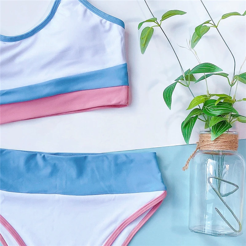 

Women Swimsuit Leopard Bikinis High Waist Swimwear Striped Bathing Suits Female Separate Swimsuit Quick Dry Beach Wear Fashion