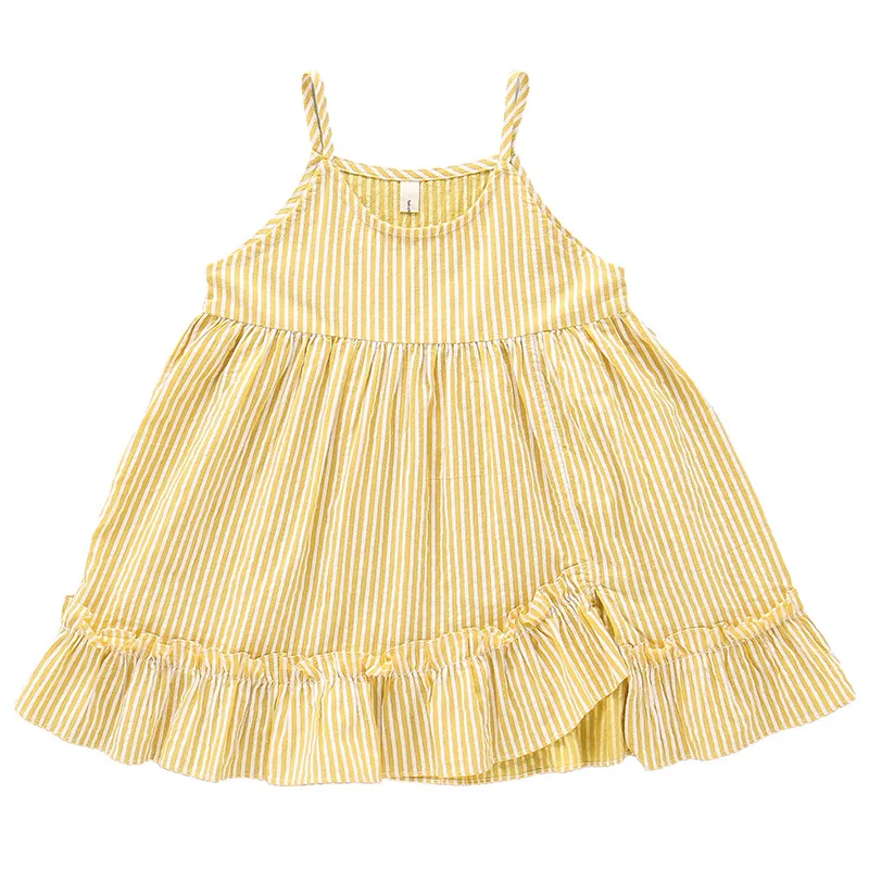 

New Summer Dress for Girls Party stripe spaghetti strap Kids Clothes Baby Girls ruffled Dress Beach dress Clothes Kids 1-7T