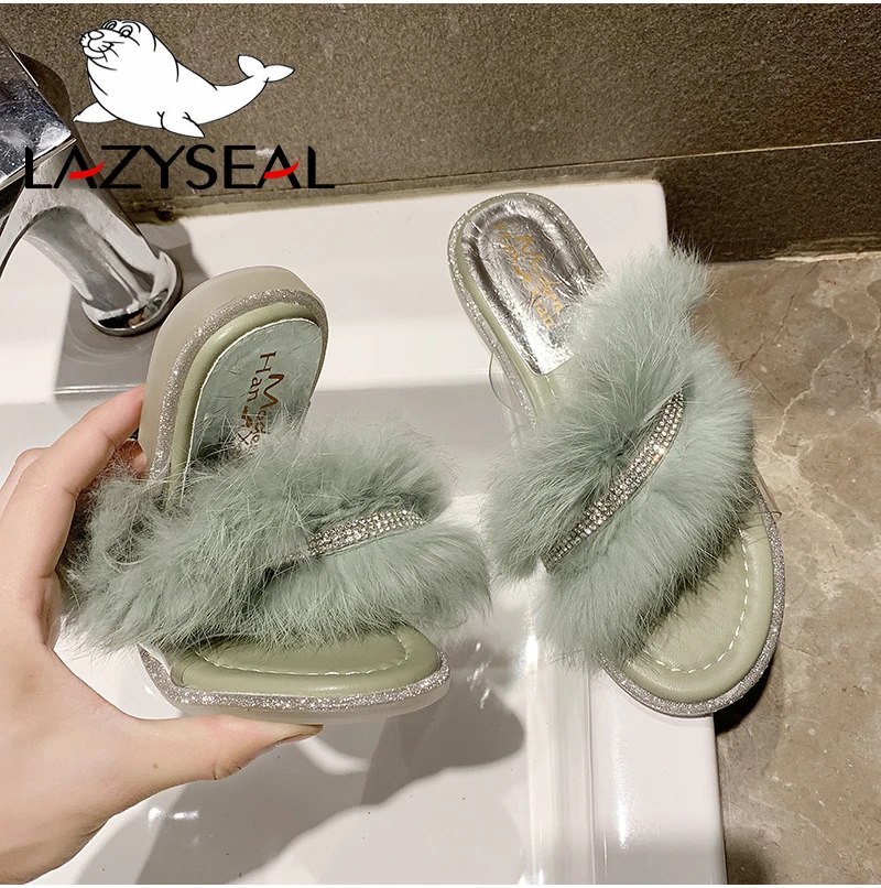 LazySeal/шикарная обувь для ювелирных изделий; женские тапочки из натурального меха; домашние теплые пушистые тапочки на плоской подошве; женские шлепанцы; вьетнамки